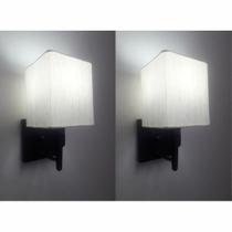 Kit/2 Arandela Quadrada Md-2019 Preto C/ Inter Liga e Desl Cúpula em Tecido Linho Bege - Bivolt Kit/2 Arandela Quadrada Md-2019 Preto C/ Inter Liga e Desl Cúpula em Tecido Linho Bege - Bivolt