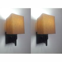 Kit/2 Arandela Quadrada Md-2019 Preto C/ Inter Liga e Desl Cúpula em Tecido Palha - Bivolt