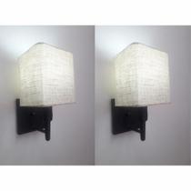 Kit/2 Arandela Quadrada Md-2019 Preto C/ Inter Liga e Desl Cúpula Rustico Bege - Bivolt