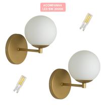 kit 2 Arandela Reta Globo 12 Jabuticaba Dourado Fosco C/ Led