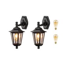 Kit 2 Arandela Retro Externo Preto Lente Transp. Lup40 + Led