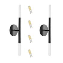kit 2 Arandela Tubo 2 Difusores Acrilico Preto Fosco C/ Led
