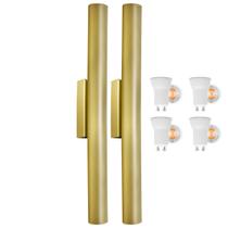 Kit 2 Arandela Tubo Cilindro Aluminio Dourado 40cm + Lâmpada Led Branco Quente