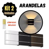 Kit 2 Arandelas 2 Frisos com Lâmpadas LED G9 Facho Duplo Interno e Externo Luminária de Parede para Jardim, Piscina, Muro e Corredor Preto, Bran