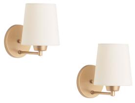 KIT 2 Arandelas Dourada Cúpula Cone Tecido Cru.