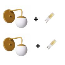 Kit 2 Arandelas Dourada Jabuticaba Quarto + 2 Lâmpadas Led