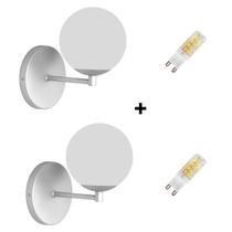 Kit 2 Arandelas Jabuticaba Globo Cabeceira Prata + Lâmpadas