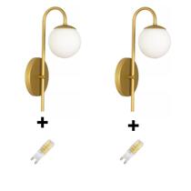 Kit 2 Arandelas Jabuticaba Quarto Dourada + 2 Lâmpadas Led