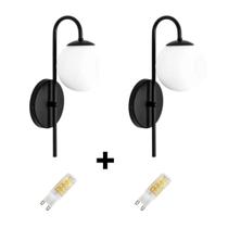 Kit 2 Arandelas Jabuticaba Quarto Preto Fosco+2 Lâmpadas Led