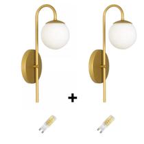 Kit 2 Arandelas Lavabo Moderna Dourado + 2 Lampadas Led G9