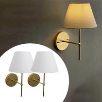 Kit 2 Arandelas luminária De Parede Clássica de alumínio Com Cúpula Tecido Algodão Ref 19 Para Sala, cabeceira de cama, Quarto Corredor