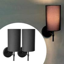 Kit 2 Arandelas Luminária De Parede Clássica Nayara de alumínio Preto Com Cúpula algodão Preto