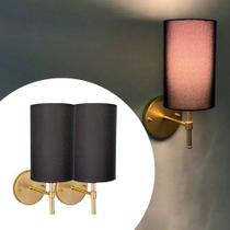 Kit 2 Arandelas Luminária De Parede Clássica Nayara Dourado Com Cúpula algodão Preto