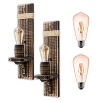 Kit 2 Arandelas Luminária de Parede Colonial em Madeira Maciça Rústica e Sisal Ideal para Sítios Chácaras Chalés Retrô Vintage Kit 2 Arandelas Luminária de Parede Colonial em Madeira Maciça Rústica e Sisal Ideal para Sítios Chácaras Chalés Retrô Vintage