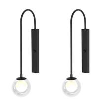 Kit 2 Arandelas Luminária Globo Duplo Vidro Retangular Preto