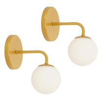 Kit 2 Arandelas Luminária Parede Bolinha Globo Vidro Dourado