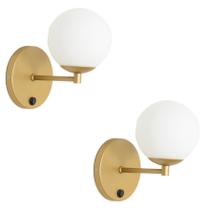Kit 2 Arandelas Parede Cabeceira Quarto Interruptor Dourado