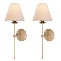 Kit 2 Arandelas Parede Cúpula Tecido Algodão Sala Champagne