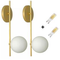 Kit 2 Arandelas Parede Globo12 Moderno Dourado + 2 Lâmpadas