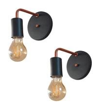 Kit 2 Arandelas Parede Industrial Luxo Garagem Preto/Cobre