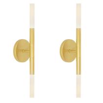 Kit 2 Arandelas Parede Luminária Tubo 2 Difusores Dourado