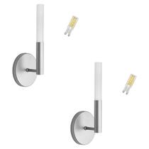 Kit 2 Arandelas Tubo Acrilico Difusor Prata + Lâmpada Led
