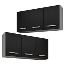 Kit 2 Armários Aéreos Honduras 03 Portas 120cm Branco Preto