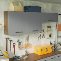 Kit 2 Armários Aéreos Multiuso 3 Portas Rustic/Cinza