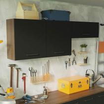 Kit 2 Armários Aéreos Multiuso 3 Portas Rustic/Preto