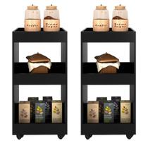 Kit 2 Armários Multiuso para Cozinha Seul com Rodízios Preto - Mpozenato