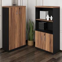 Kit 2 Armários Multiuso para Escritório com Armário Fechado e Armário Estante Espresso Móveis