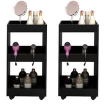 Kit 2 Armários Multiuso para Salão Barbearia Seul com Rodízios Preto - Mpozenato