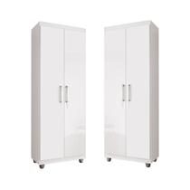 Kit 2 Armários Multiuso Roma 2 Portas 4 Prateleiras Sapateira Lavanderia Branco - E E Móveis