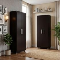 Kit 2 Armários Multiuso Roma 2 Portas 4 Prateleiras Sapateira Lavanderia Preto - G4 Magazine