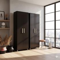 Kit 2 Armários Multiuso Roma 2 Portas 4 Prateleiras Sapateira Lavanderia Preto - G4 Magazine