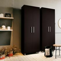 Kit 2 Armários Multiuso Roma 2 Portas 4 Prateleiras Sapateira Lavanderia Preto - G4 Magazine