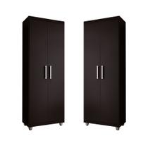 Kit 2 Armários Multiuso Roma 2 Portas 4 Prateleiras Sapateira Lavanderia Preto - Poli Móveis Kit 2 Armários Multiuso Roma 2 Portas 4 Prateleiras Sapateira Lavanderia Preto - Poli Móveis