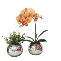 Kit 2 Arranjos Flores De Orquídea 3D Luxo Vaso Prata Hugo - La Caza Store
