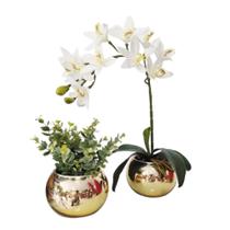 Kit 2 Arranjos Flores de Orquídea Branca 3D e Vaso Adri