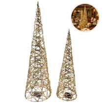 Kit 2 Árvore De Natal Com Luz Aramada Dourada 60Cm