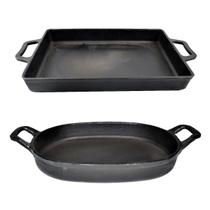 Kit 2 Assadeira E Alça Ferro Fundido Lisa Retangular E Oval