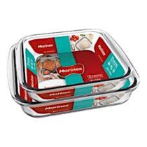 Kit 2 Assadeira forma lasanheira De Vidro Quadrada Travessa Marinex 1.8 E 1.1 litros