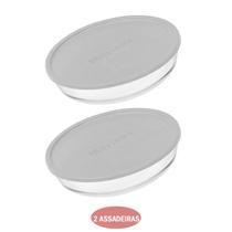 Kit 2 Assadeira Redonda 2,4L Grande Vidro Temperado Nadir