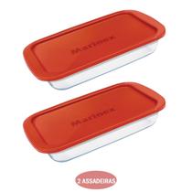 Kit 2 Assadeira Retangular 2,9LC/Tampa Vidro Temperado Nadir