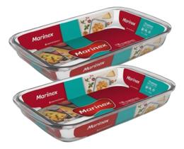 Kit 2 Assadeira Retangular Vidro 2,2l Temperado Marinex Serv