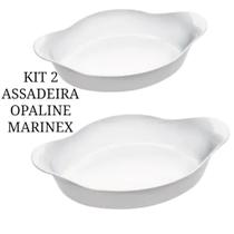 Kit 2 Assadeira Travessa de vidro Marinex Opaline Branca 1,4 e 1 Litro