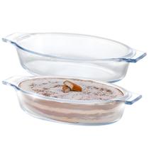 Kit 2 Assadeira Travessa Refratária Alças Oval De Vidro 600ml