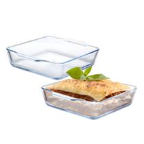 Kit 2 Assadeira Travessa Refratária Alças Quadrada Vidro Forno 750ml