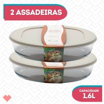 Kit 2 Assadeiras Com Tampa 1,6L Oval Vidro Temperado Forno