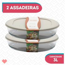 Kit 2 Assadeiras Com Tampa 3L Oval Vidro Temperado Forno